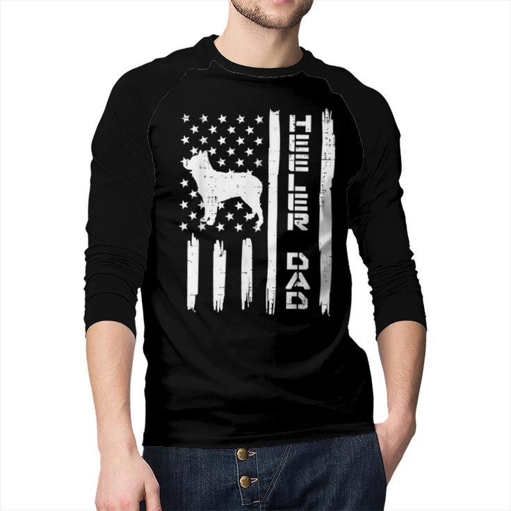 Heeler Dad Flag Vintage Blue Red Cattle Dog Patriot Men Men Baseball Raglan Shirt