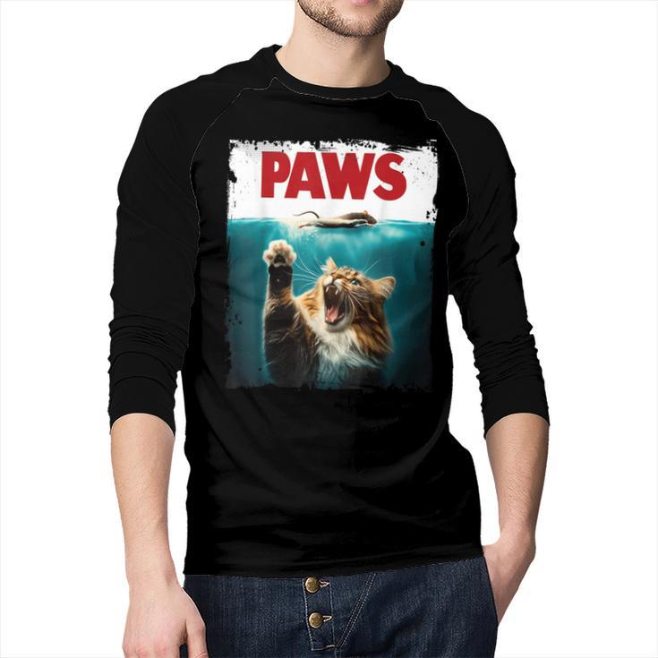 Humorous Paws Parody Cat Mouse For Cat Lover Cat Mom Cat Dad Men Baseball Raglan Shirt
