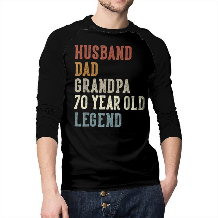 Husband Dad Grandpa 70 Year Old Legend 70th Birthday Men Baseball Raglan Shirt