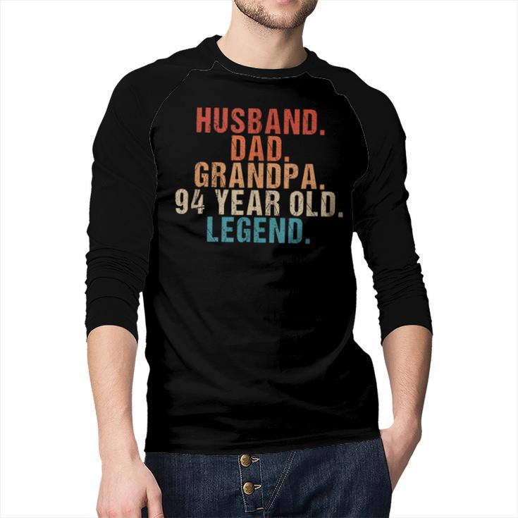 Husband Dad Grandpa 94 Year Old Legend 94th Bday Men Men Baseball Raglan Shirt