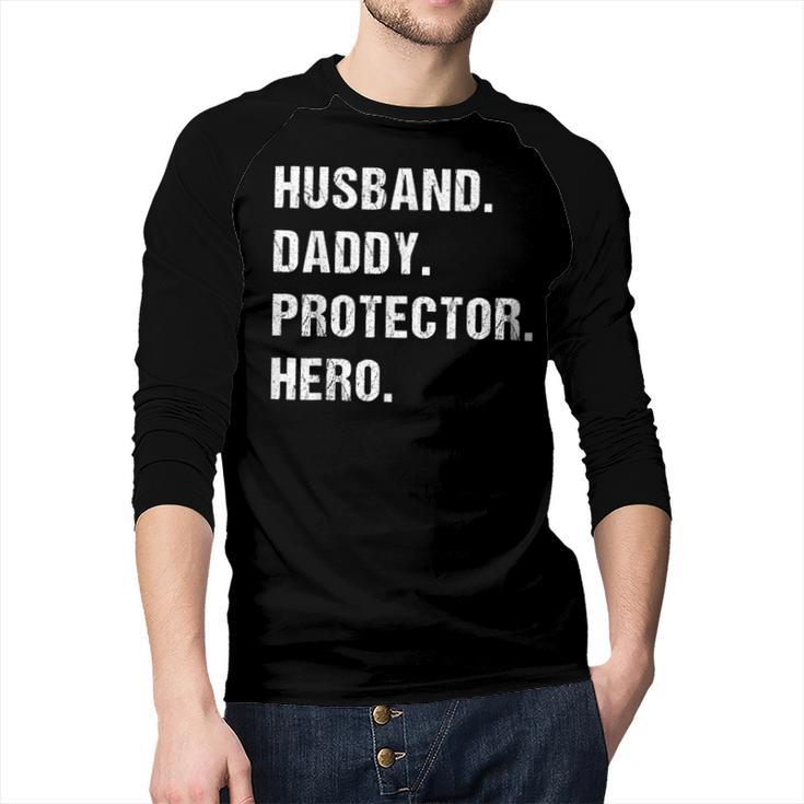 Husband Daddy Protector Hero For Dad Wife Small Men Baseball Raglan Shirt