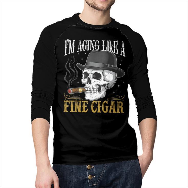 I'm Aging Like a Fine Cigar Skull Dad Retro Adult Men Baseball Raglan Shirt