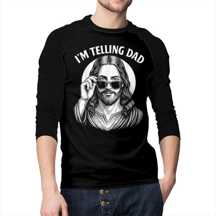 I'm Telling Dad Shirt Religious Christian Jesus Meme Men Baseball Raglan Shirt