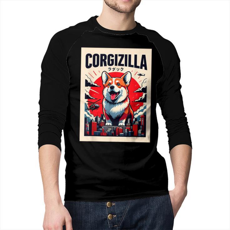 Japanese Art Corgi Dog Mom Dad Men Baseball Raglan Shirt