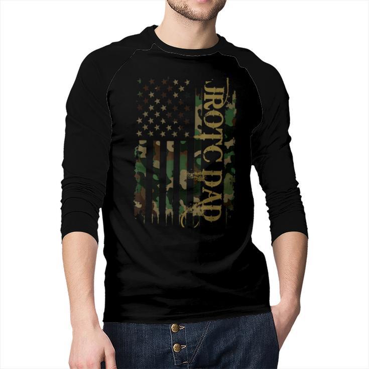 JROTC Dad United States Distressed Camo w US Flag Men Baseball Raglan Shirt
