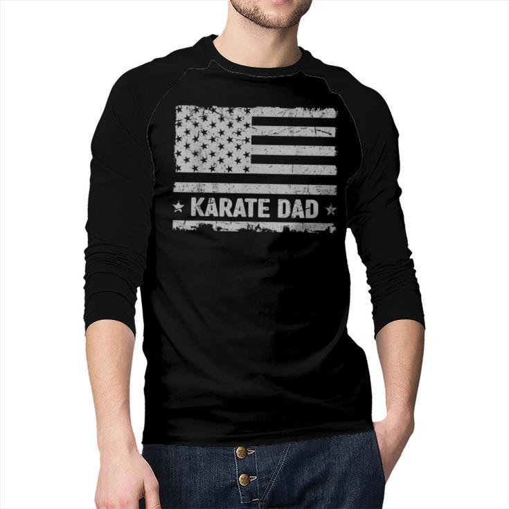Karate Dad America US Flag Patriot Vintage Men Baseball Raglan Shirt