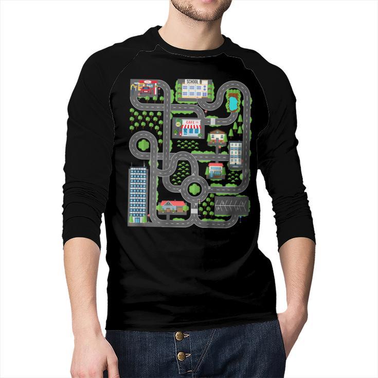 Kid Play Cars On Dad Back Race Track Mat Fathers Day Men Baseball Raglan Shirt