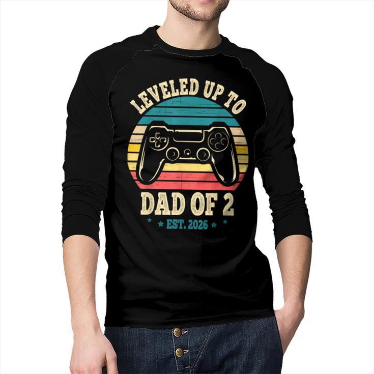 I Leveled Up To Dad Of 2 2026 Promoted To Dad Of Two Kids Men Baseball Raglan Shirt