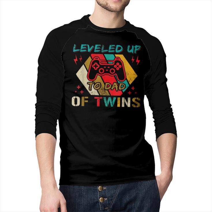 Leveled Up To Dad Of Twins Video Gamer Gaming Men Baseball Raglan Shirt