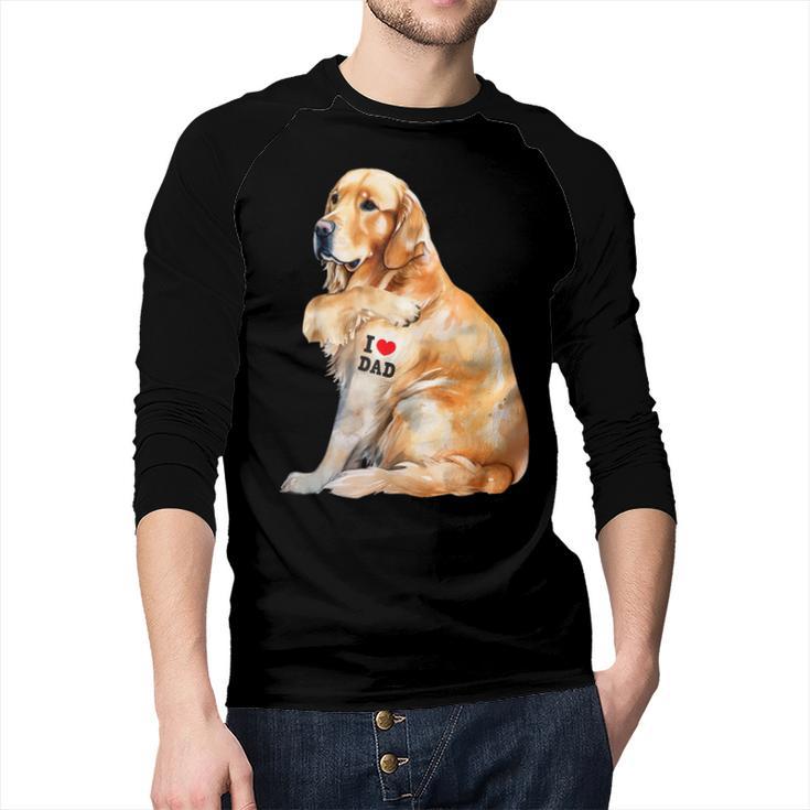 I Love Dad Patriotic Golden Retriever Canine Dog Lover Men Baseball Raglan Shirt