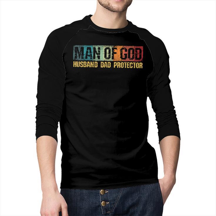 Man Of God Husband Dad Protector Christian Faith Fathers Day Men Baseball Raglan Shirt