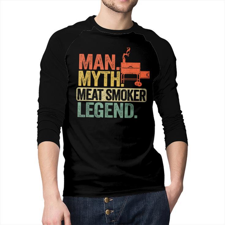 Man Myth Meat Smoker Legend Dad Grillfather BBQ Meat Smoking Men Baseball Raglan Shirt