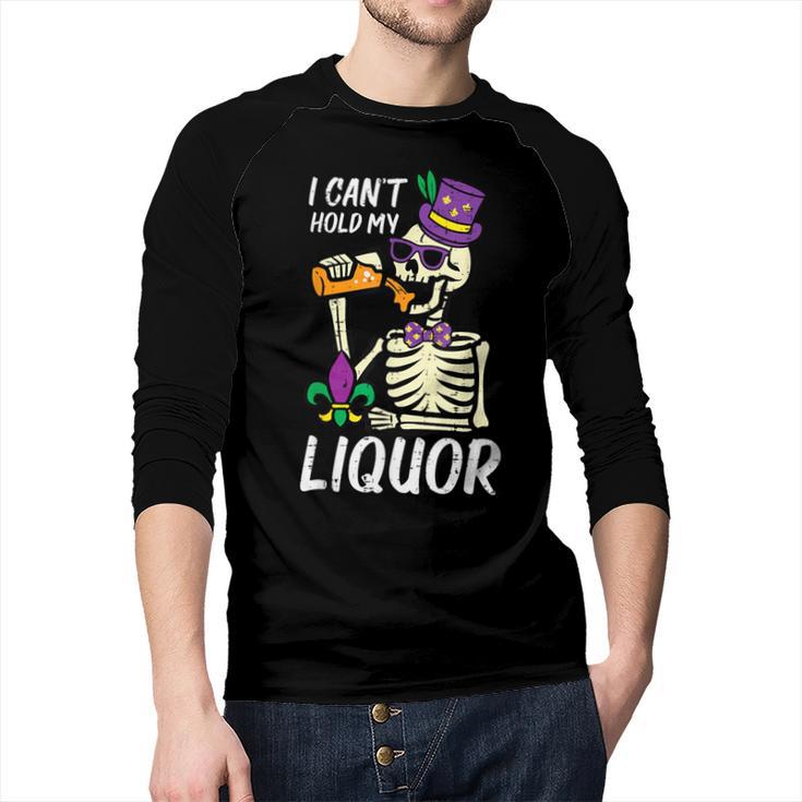 Mardi Gras Skeleton Cant Hold My Carnival Team Dad Men Men Baseball Raglan Shirt