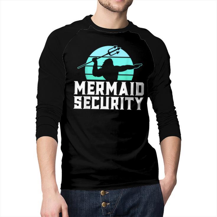 Mermaid Security Shirt Boys Swimmer Dad Merdad Trident Men Baseball Raglan Shirt