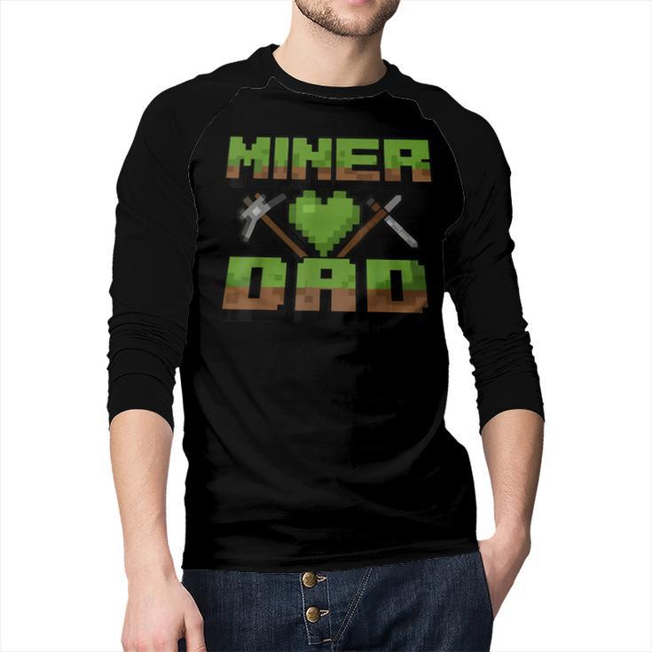 Miner Dad Birthday Boy Party Video Gamer Pixel Men Baseball Raglan Shirt