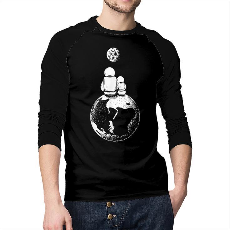 Moon And Astronaut Dad And Baby Space For Father's Day Men Baseball Raglan Shirt