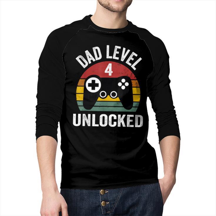 New Dad Shirt Dad Level 4 Unlocked For 4 Kids Gaming Men Baseball Raglan Shirt