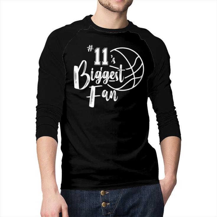 Number 11's Biggest Fan Shirt Basketball Player Mom Dad Men Baseball Raglan Shirt