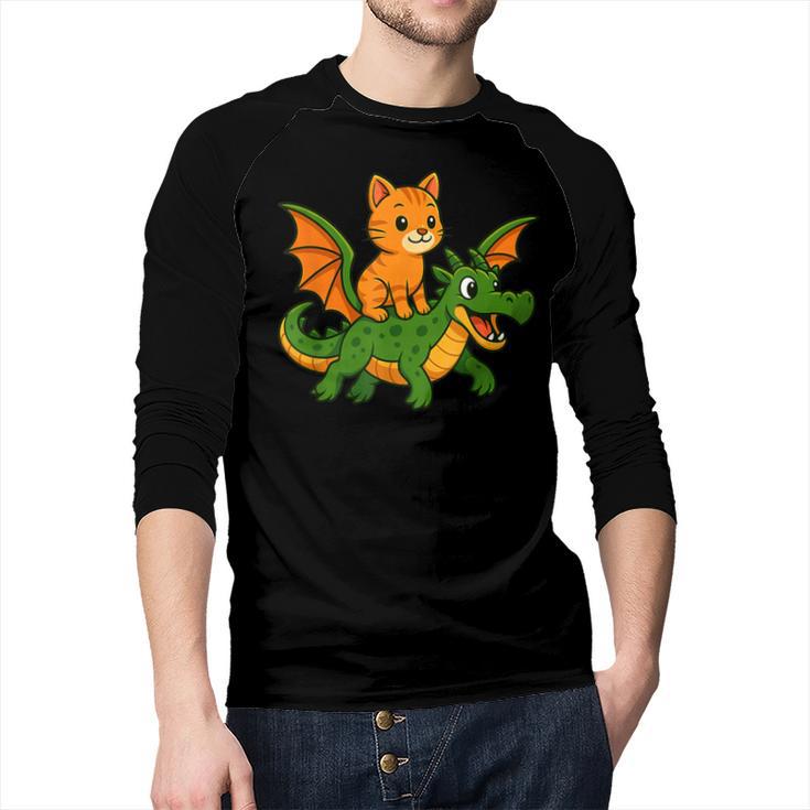 Orange Cat Dragon Riding Animal Lover Mom Dad Kids Men Baseball Raglan Shirt