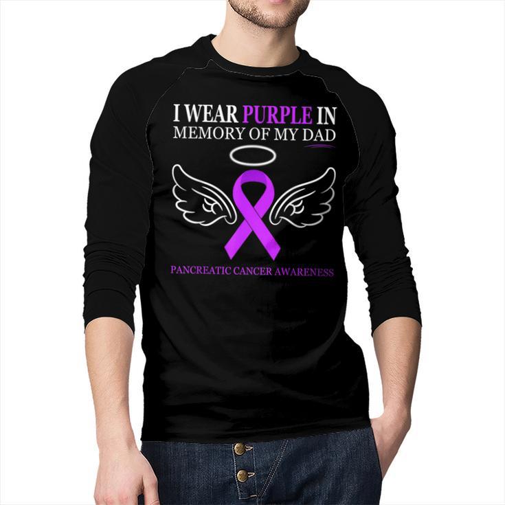Pancreatic Cancer I Wear Purple In Memory Of My Dad Men Baseball Raglan Shirt