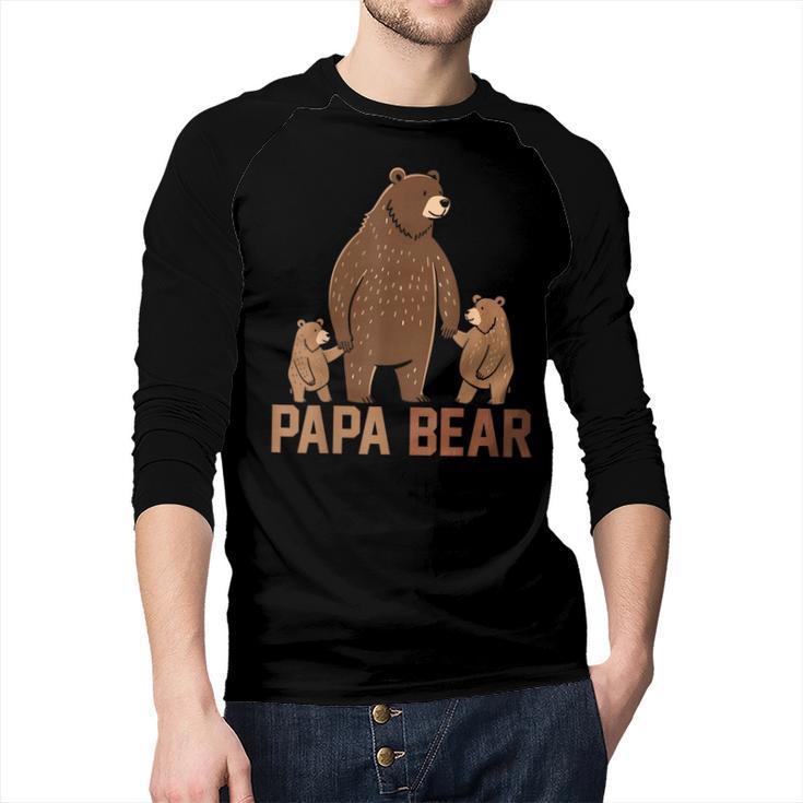 Papa Bear Dad Two Cubs Daddy Bear 2 Kids Father's Day Men Baseball Raglan Shirt