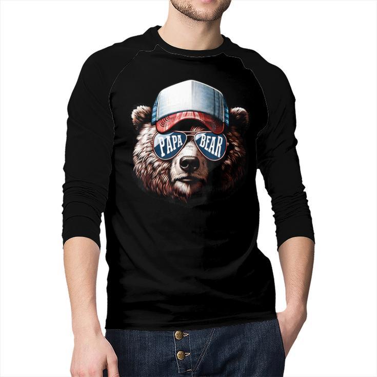 Papa Bear Face Cool Dad Style Retro Fathers Day Daddy Bear Men Baseball Raglan Shirt