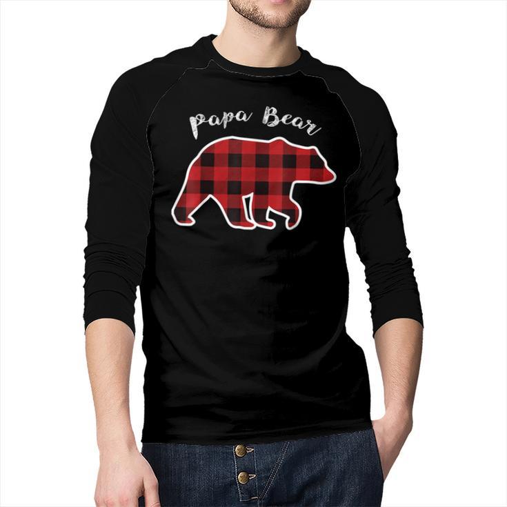PAPA Bear Men Red Plaid Christmas Pajama Family Dad Small Men Baseball Raglan Shirt