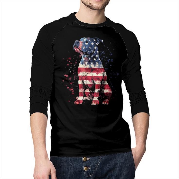 Patriotic Pitbull American Flag 4th Of July Dog Pitbull Dad Men Baseball Raglan Shirt