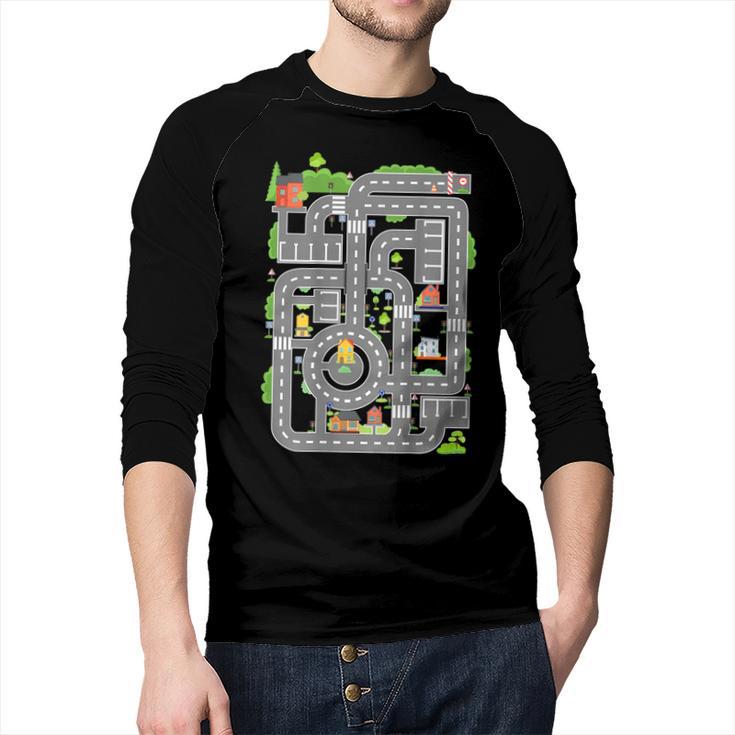 Play Cars On Dad's Back Shirt Kids And Fathers Play Men Baseball Raglan Shirt