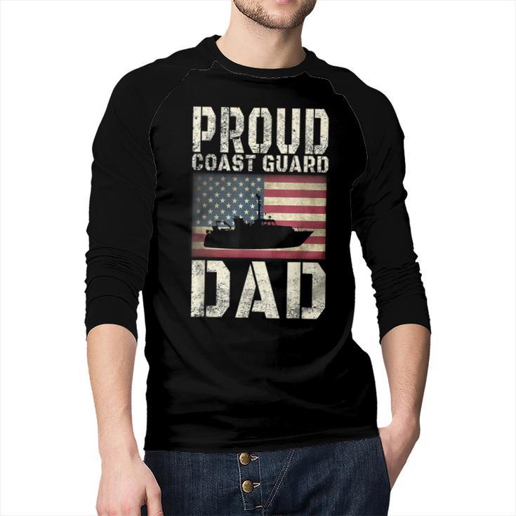 Proud Coast Guard Dad USCG American Flag T-Shirt Men Baseball Raglan Shirt