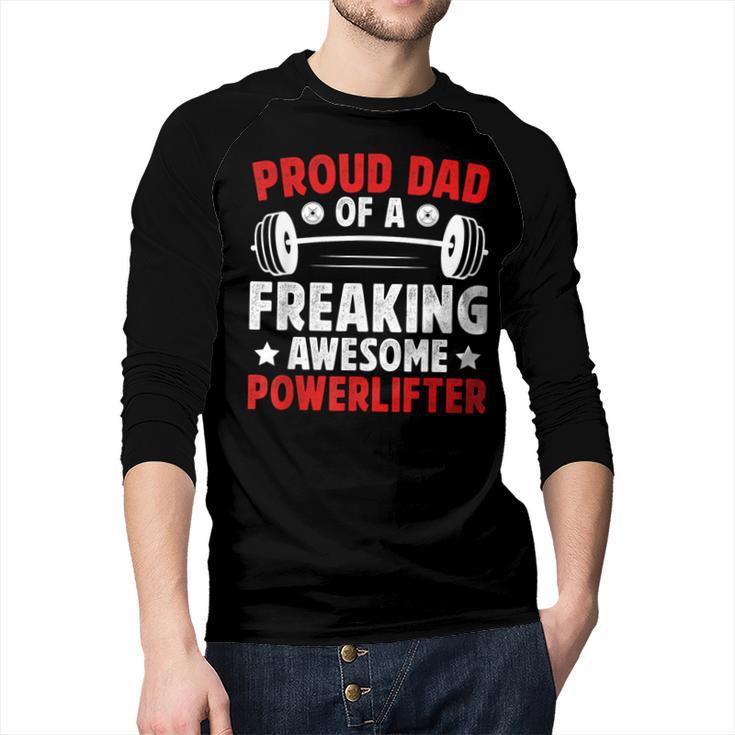 Proud Dad Of A Powerlifter Father Powerlifting Dad Men Baseball Raglan Shirt