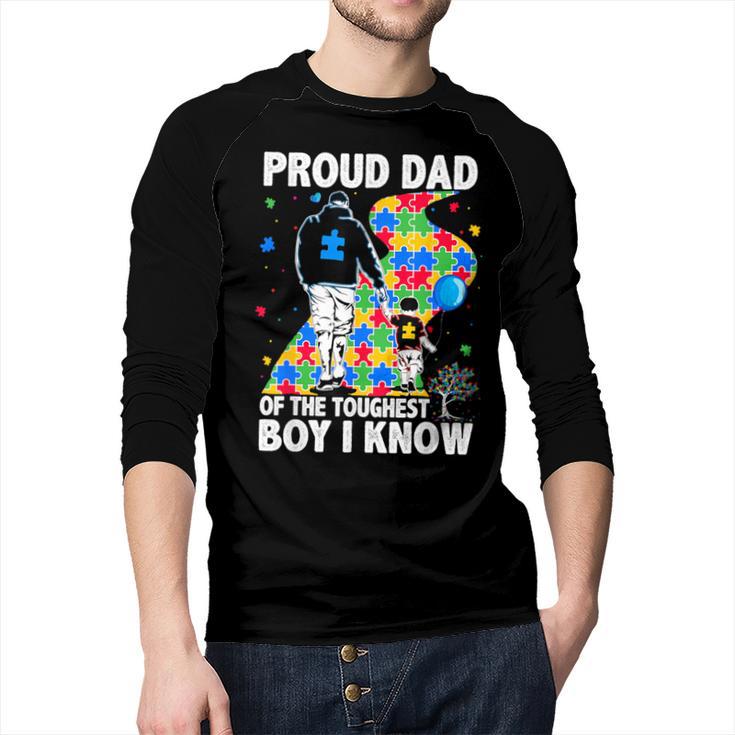 Proud Dad Of The Toughest Boy Autism Awareness Father Autism Men Baseball Raglan Shirt