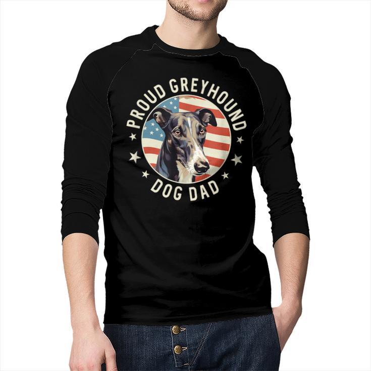 Proud Greyhound Dad American Flag Patriotic Greyhound Dad Men Baseball Raglan Shirt