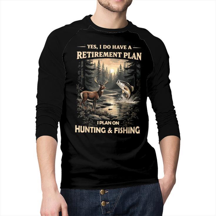 Retirement Plan On Hunting & Fishing Fisherman Hunter Dad Men Baseball Raglan Shirt