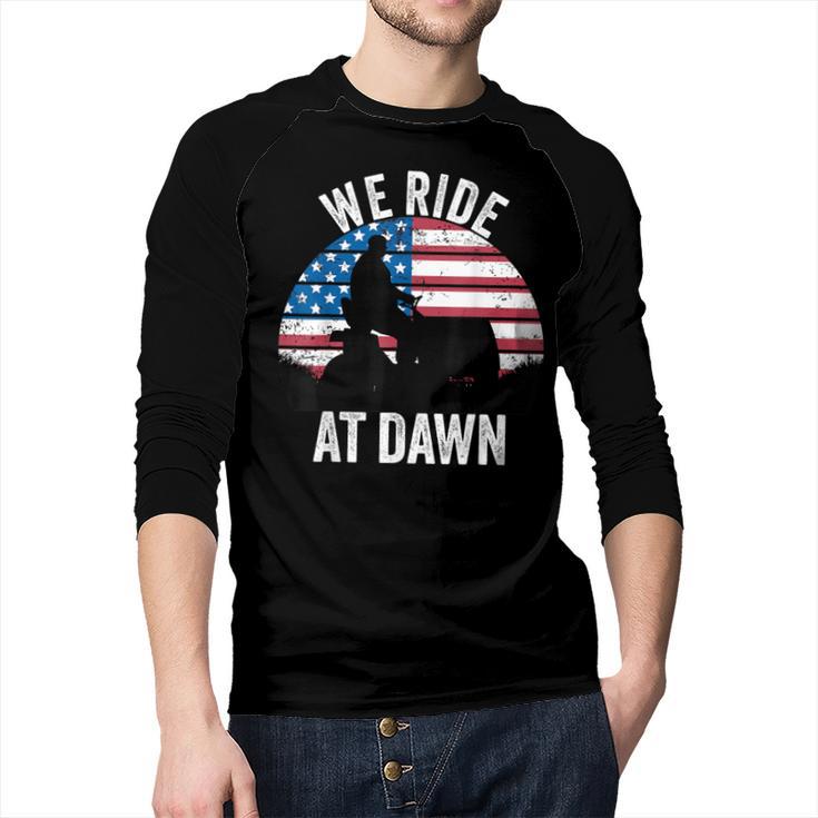 We Ride At Dawn Lawnmower Lawn Mowing Dad Vintage Men Men Baseball Raglan Shirt