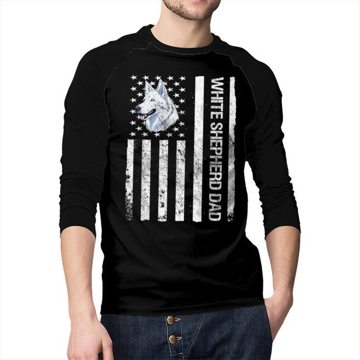 Shepherd Dad USA Flag White German Shepherd Men Baseball Raglan Shirt