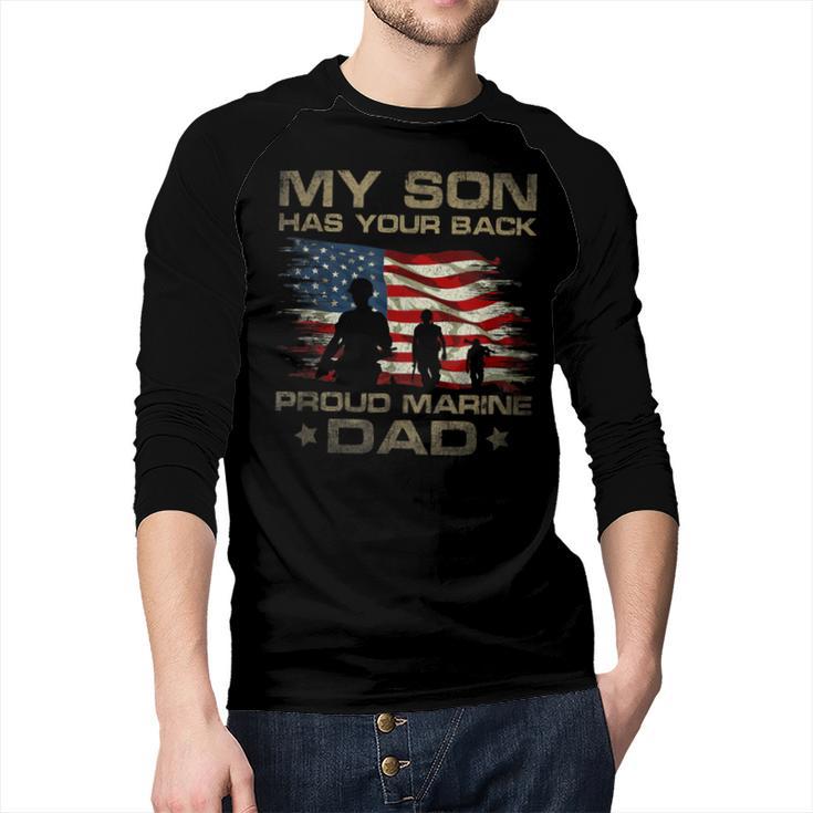 My Son Has Your Back Marine Dad Camouflage Men Baseball Raglan Shirt
