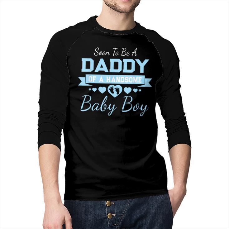 Soon To Be A Daddy Of a Handsome Baby Boy Announcement Men Baseball Raglan Shirt
