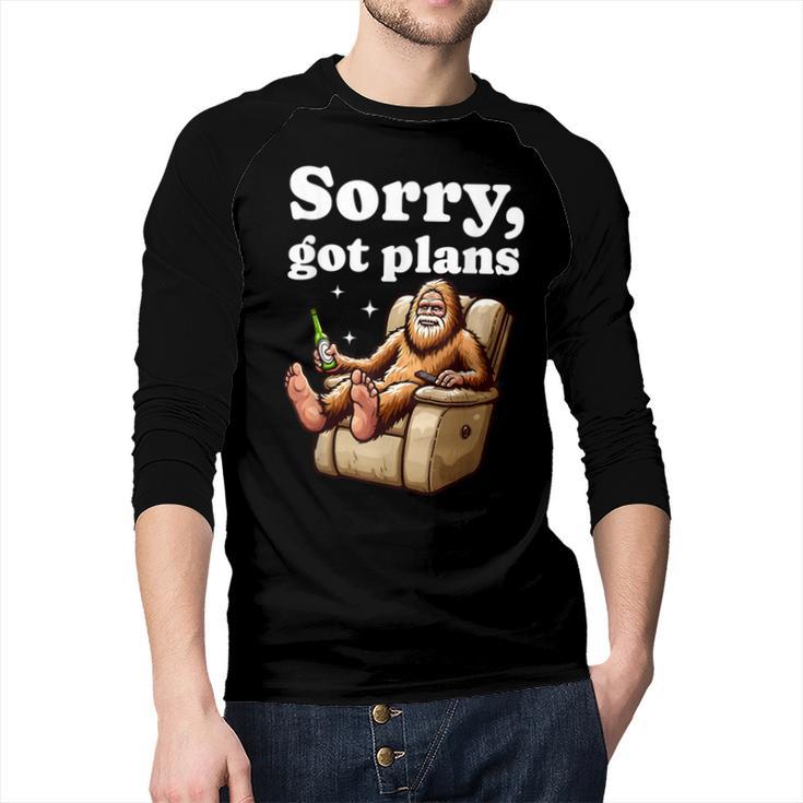 Sorry Got Plans Bigfoot Dad Humor Sasquatch Sayings Men Baseball Raglan Shirt