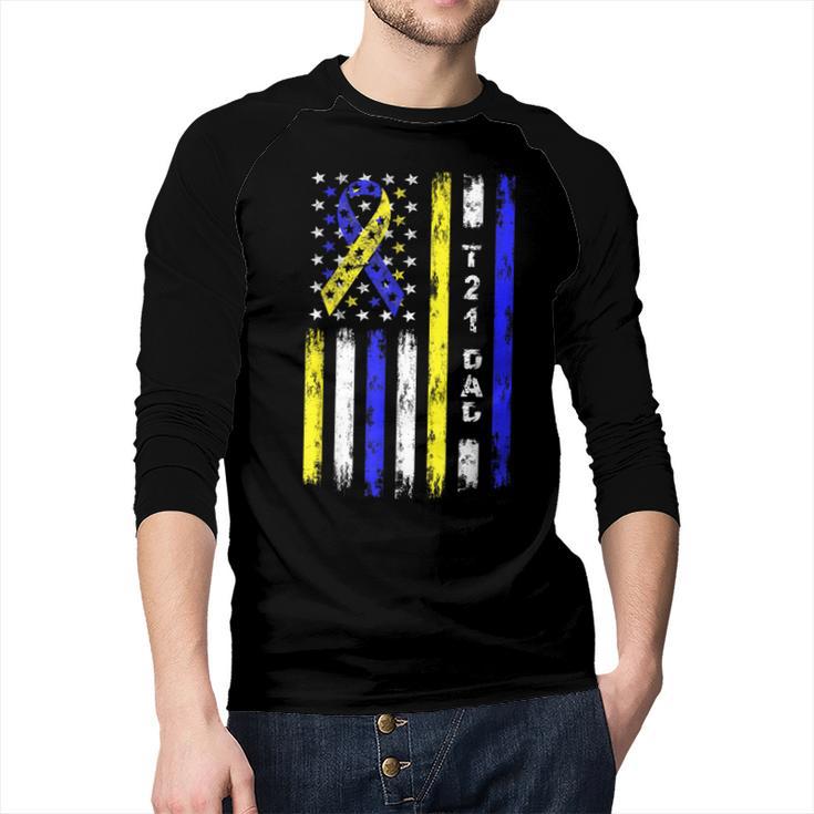 T21 Dad American Flag Down Syndrome Awareness Men Baseball Raglan Shirt