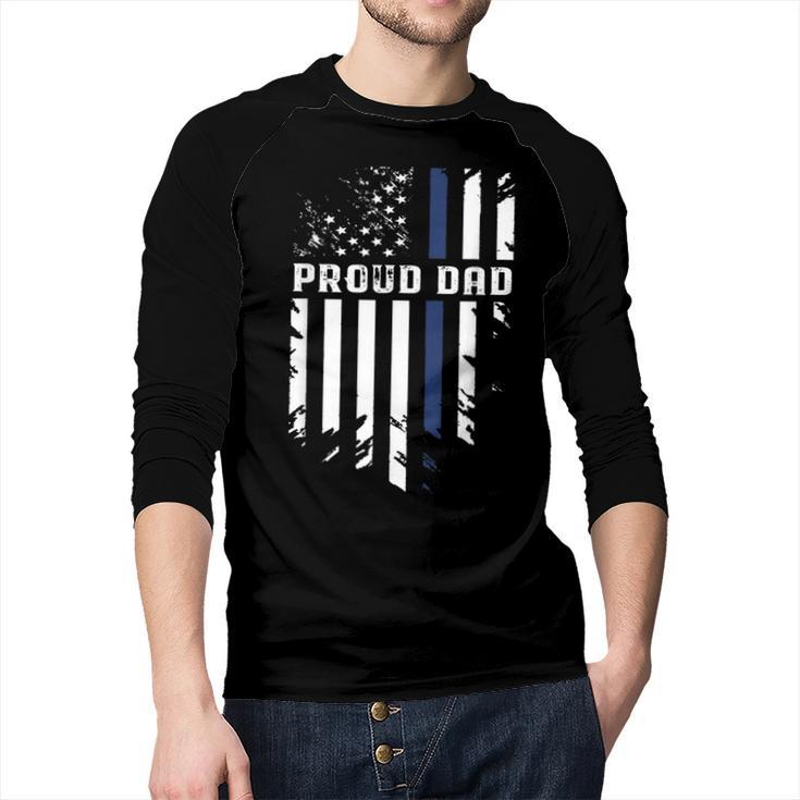 Thin Blue Line Proud Dad Police Family T-Shirt Men Baseball Raglan Shirt