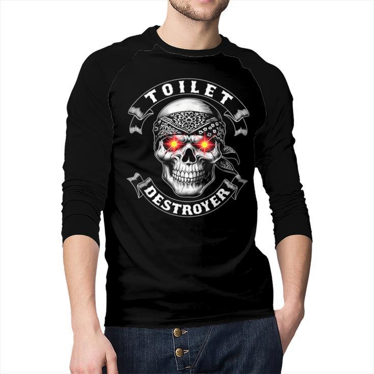Toilet Destroyer Poop Jokes Dad Humor Poop Diarrhea Men Baseball Raglan Shirt