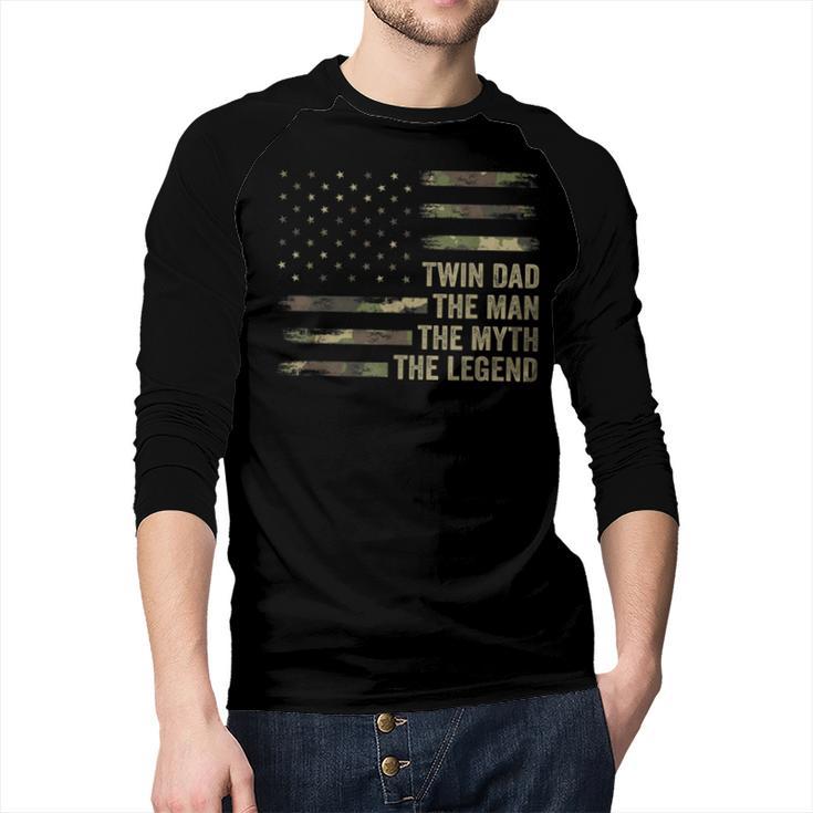 Twin Dad Camo USA Flag Twin Dad The Man The Myth The Legend Men Baseball Raglan Shirt