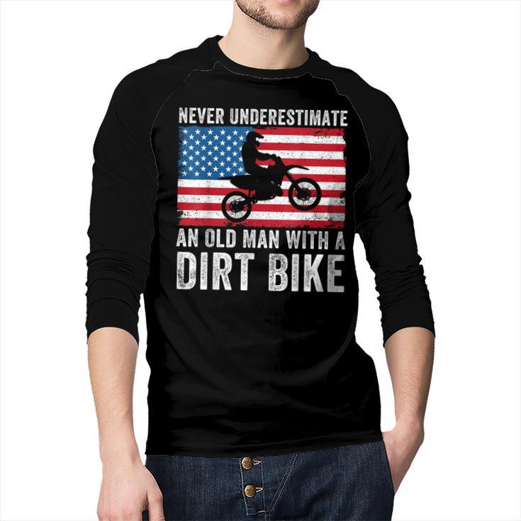 Never Underestimate An Old Man With A Dirt Bike Grandpa Dad Men Baseball Raglan Shirt