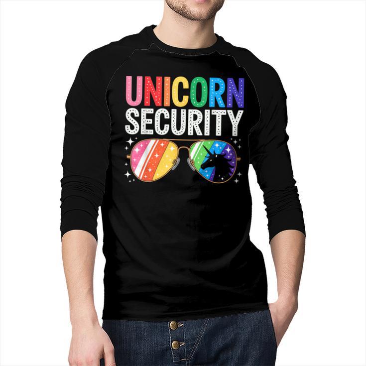 Unicorn Security Birthday Family Halloween Costume Mom Dad Men Baseball Raglan Shirt