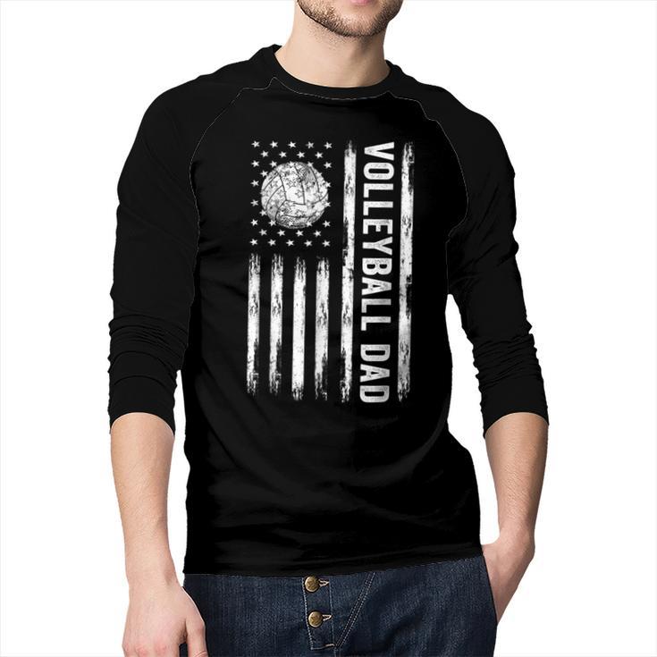 USA Flag Volleyball Dad Father's Day Men Baseball Raglan Shirt