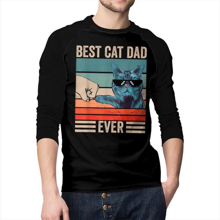Vintage Best Cat Dad Ever Bump Fist Father's Day Cat Daddy Men Baseball Raglan Shirt