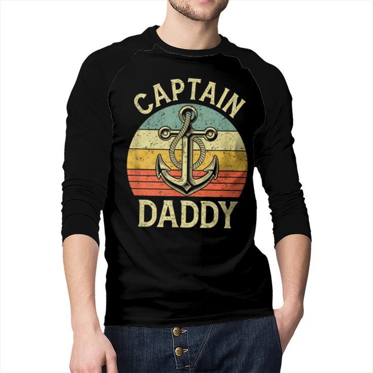 Vintage Captain Daddy Boat Pontoon Dad Fishing Sailor Anchor Men Baseball Raglan Shirt