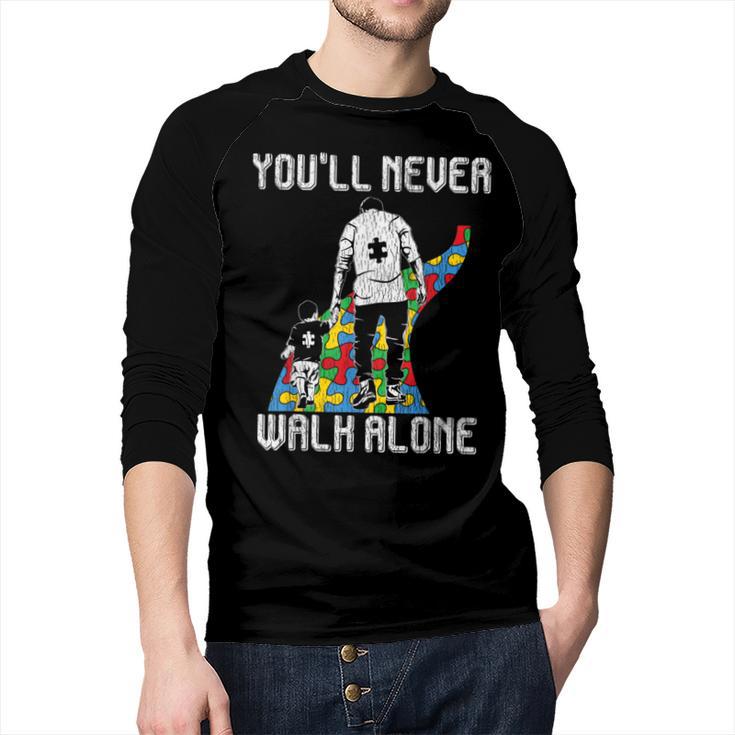 Vintage Father Son Family Autistic Kids Autism Awareness Dad Men Baseball Raglan Shirt