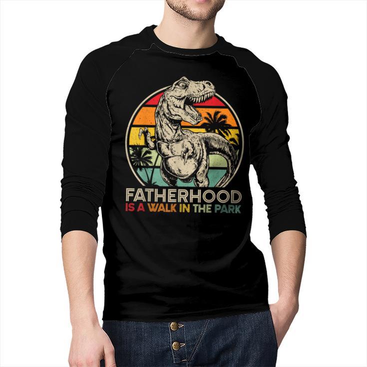 Vintage Fatherhood Is A Walk In The Park Dad T Rex Dinosaur Men Baseball Raglan Shirt